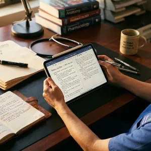 Person reading article on handheld device