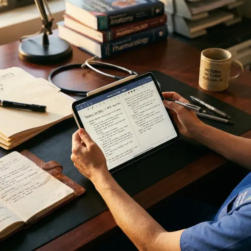 Person reading article on handheld device